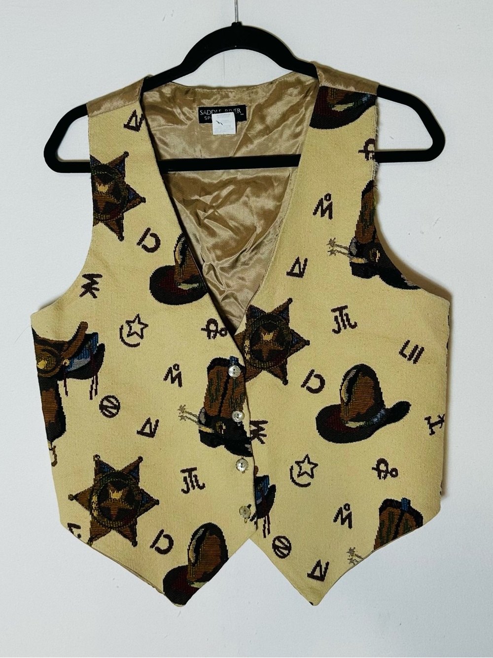 Vintage Saddle River Sportswear Cowboy Western Novelty Tapestry Vest M Rodeo